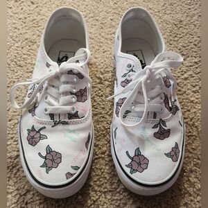Vans White Canvas Sneakers with Pink Floral Print